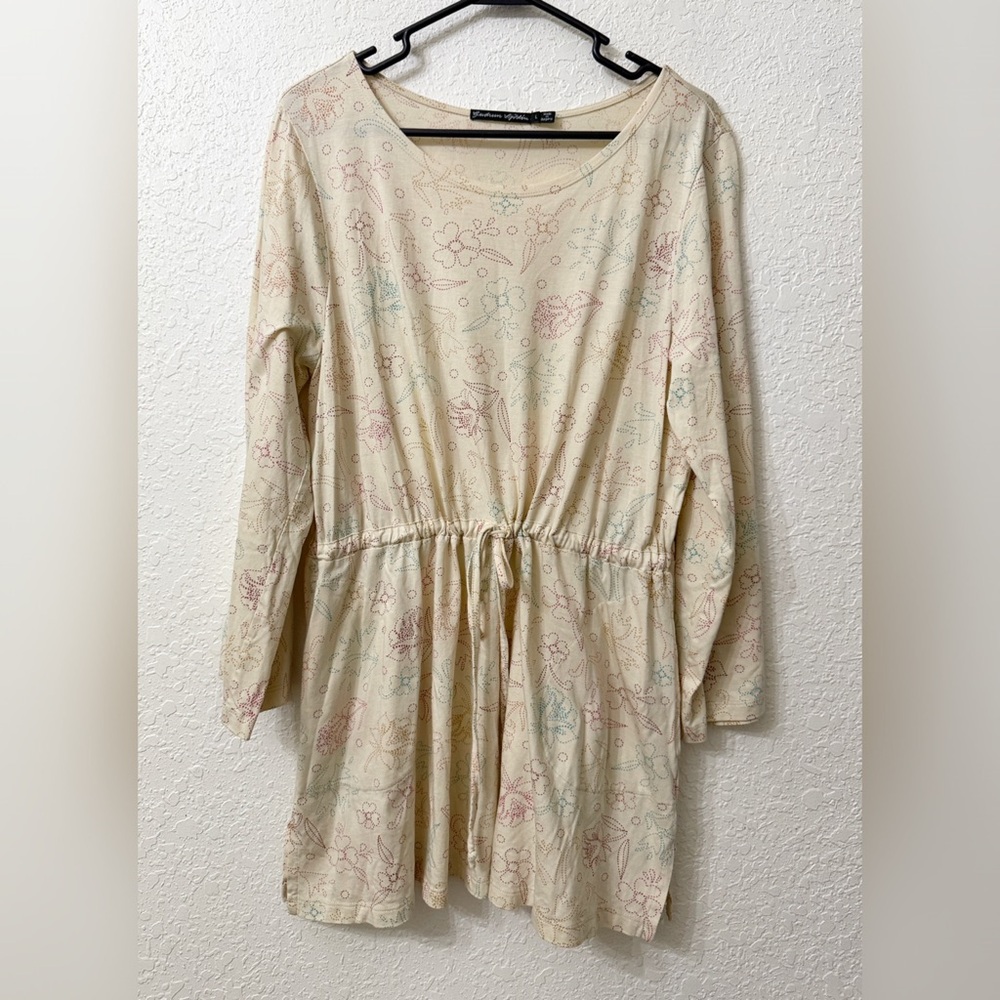 Gudrun Sjoden Cream Floral Drawstring Tunic with Pastel Accents